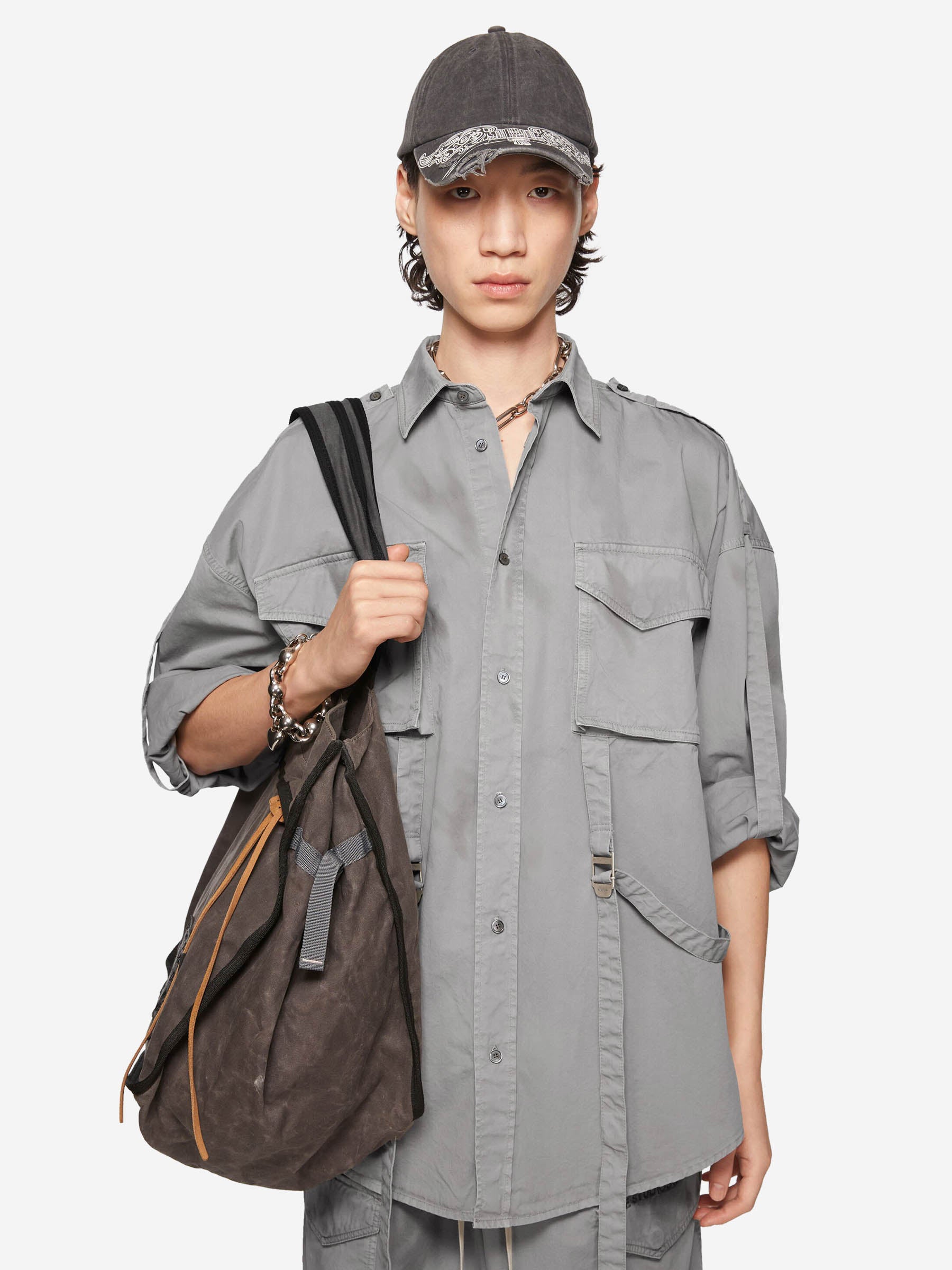 Acne Studios Sobrecamisa Abotonada Algodón color Gris Piedra sku 513-000009 01 - Foto 2