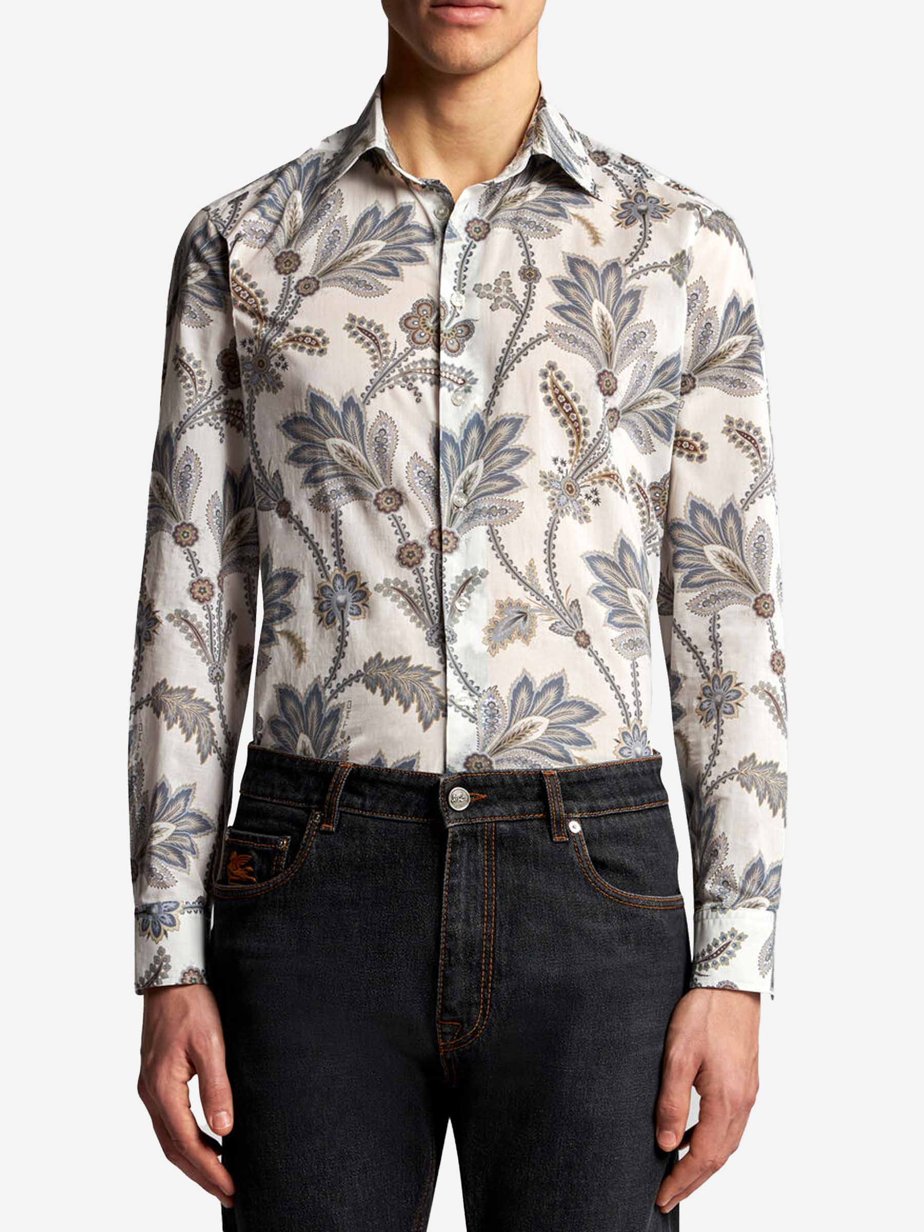 Etro Camisa de Algodón Estampada color Crema sku 531-006269 02 - Foto 2