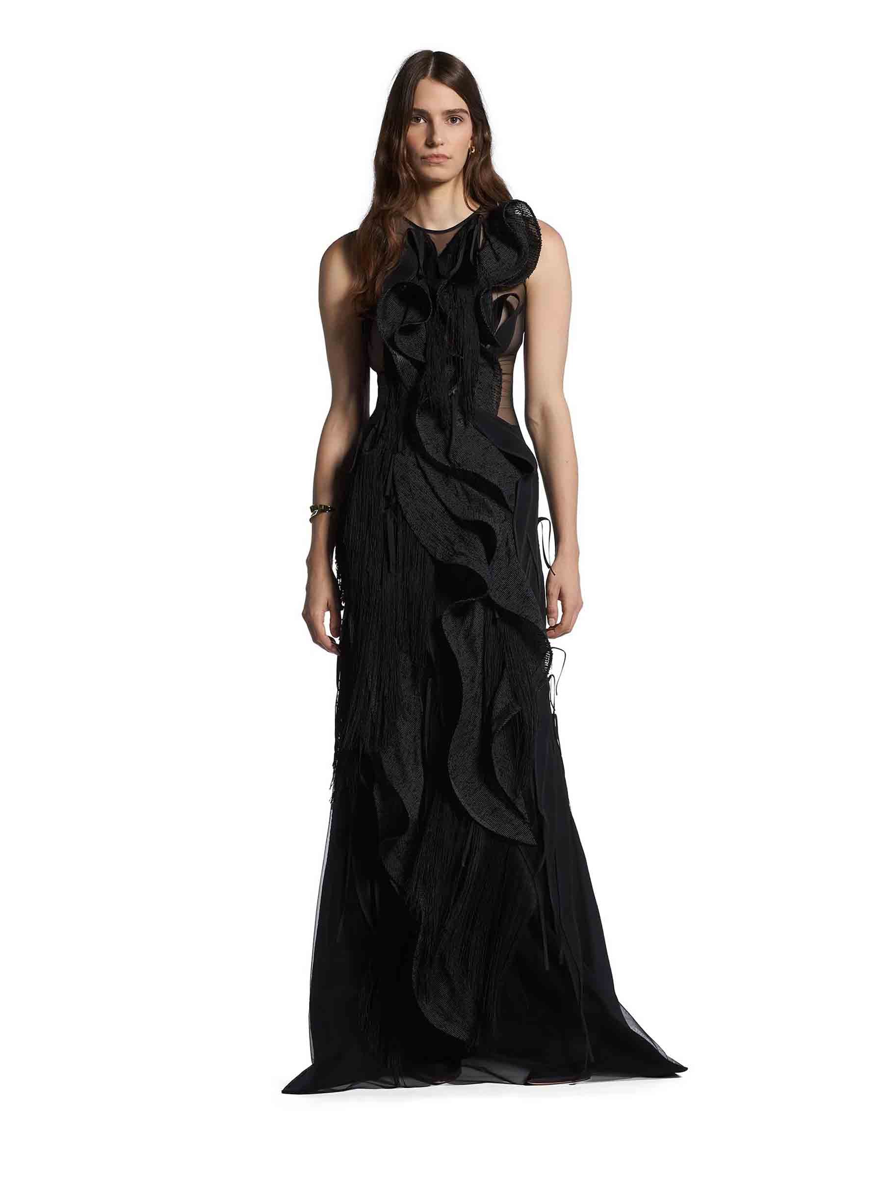 Maticevski Vestido Maxi Flecos color Negro sku 732-001379 01 - Foto 2