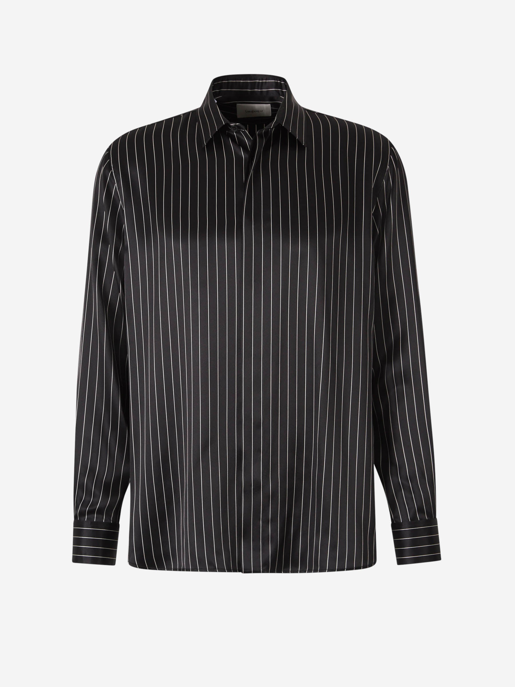 Saint Laurent Camisa Motivo Rayas Seda color Negro sku 531-006350 01 - Foto 1