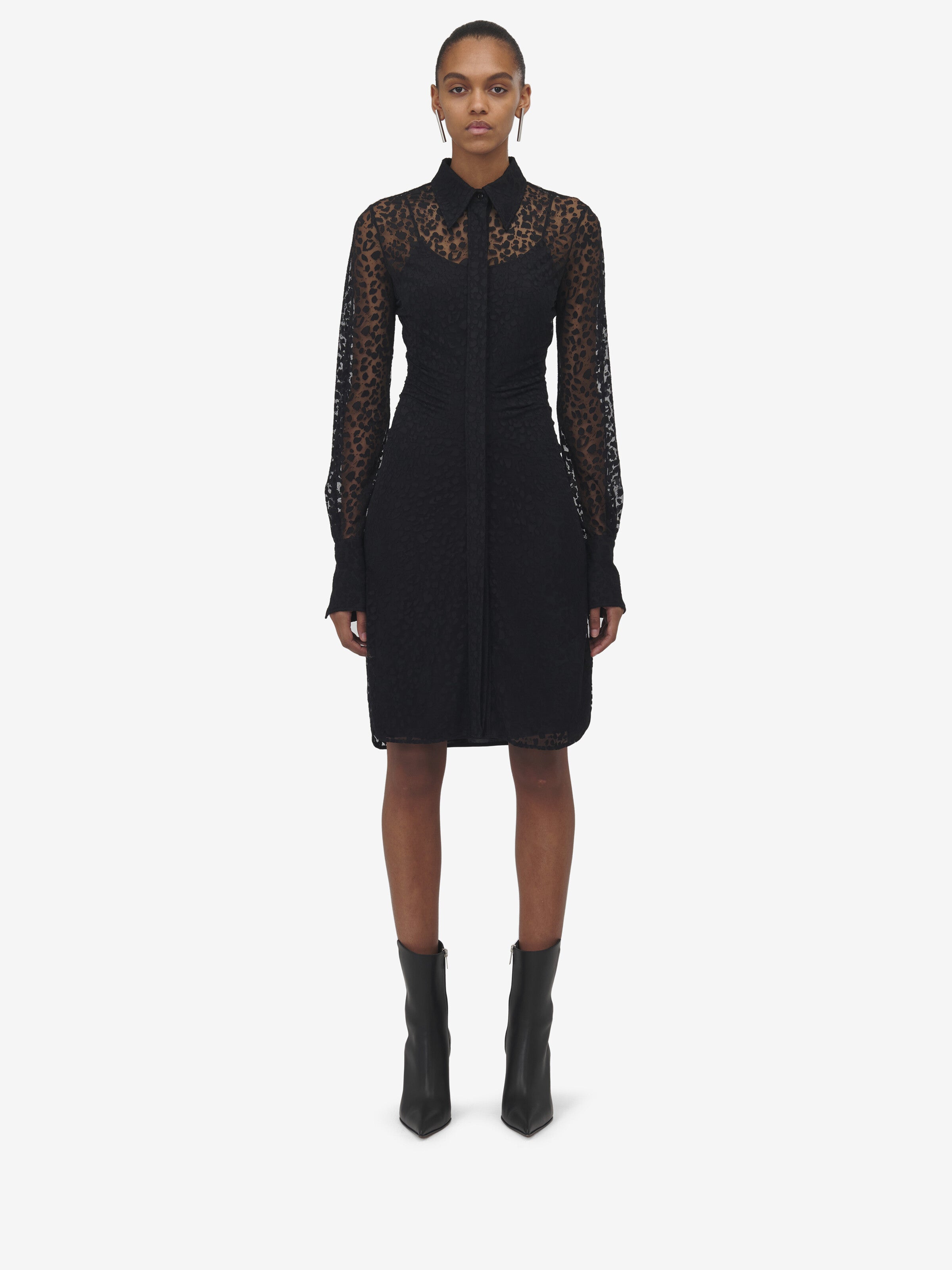 Alexander McQueen Vestido Mini Devoré color Negro sku 731-005958 01 - Foto 1