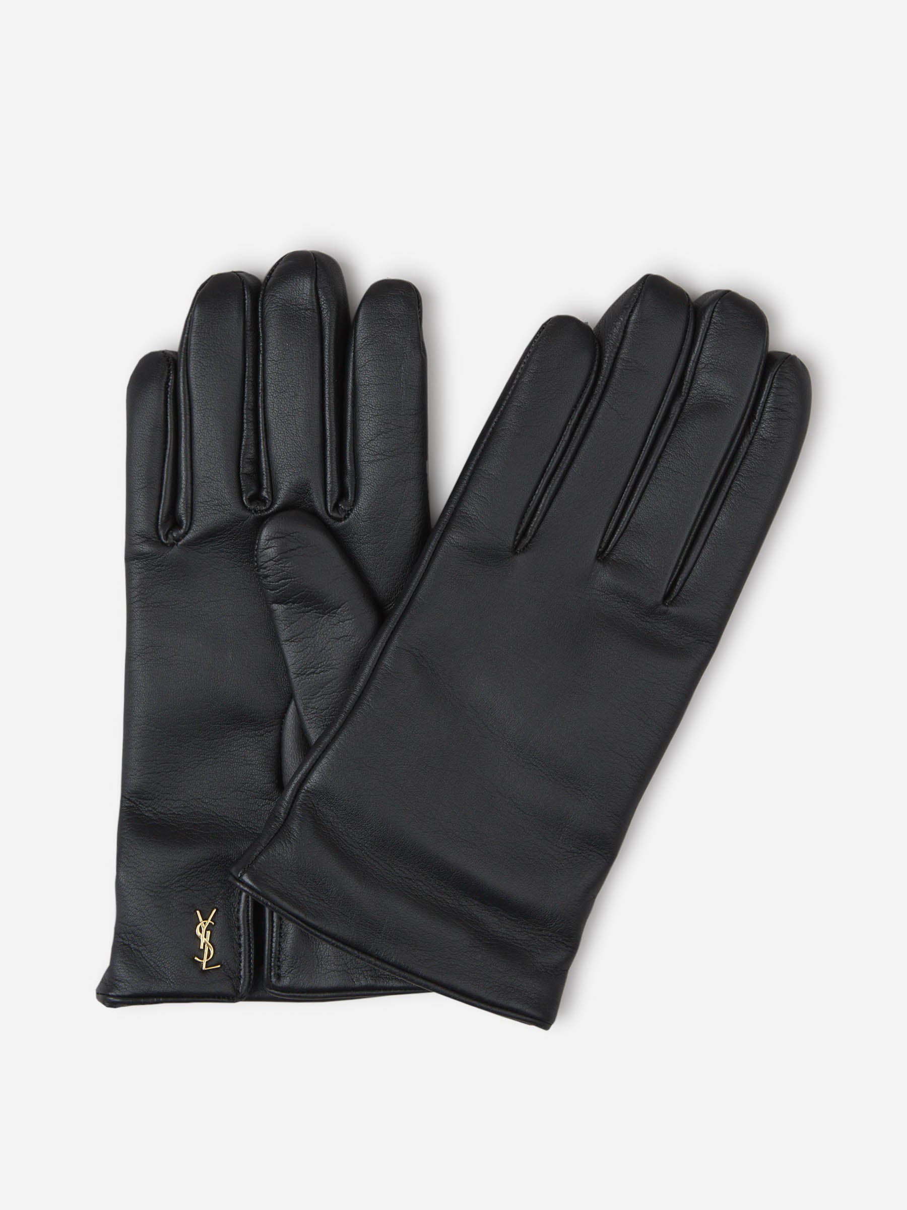 Saint Laurent Guantes Piel Logo color Negro sku 680-000117 01 - Foto 1