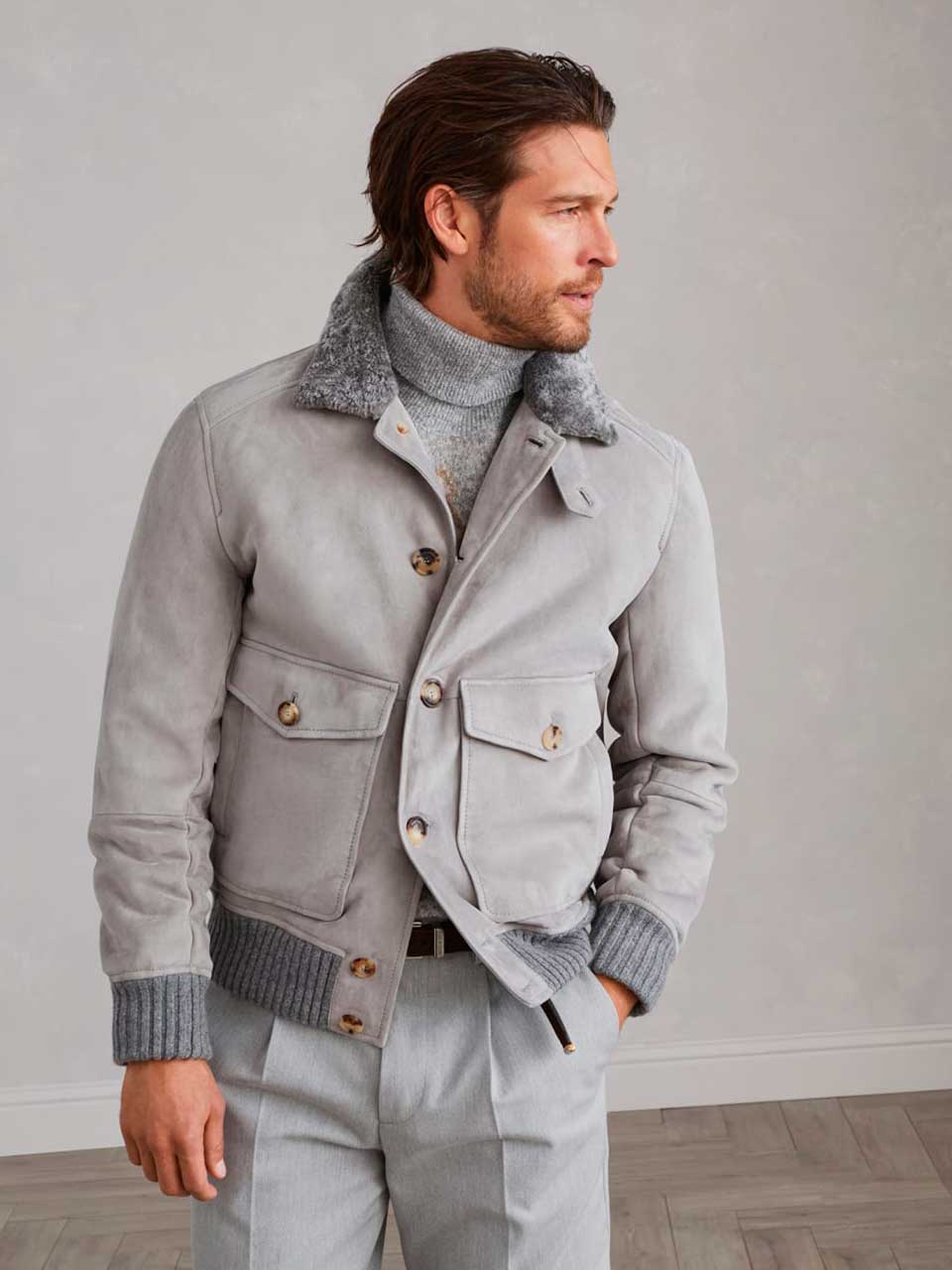 Brunello Cucinelli Cazadora Bordado Piel color Gris Piedra sku 511-000618 01 - Foto 1